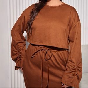 Orange Drop Shoulder Ruched Tee